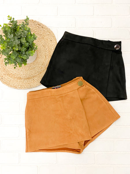 Suede Button Skort