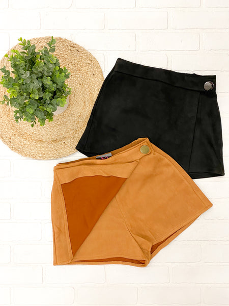 Suede Button Skort