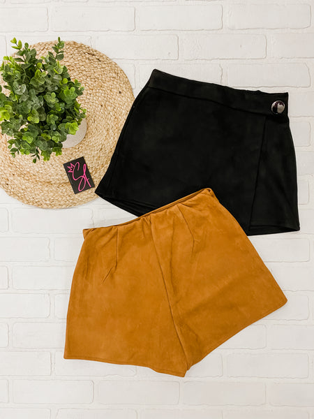 Suede Button Skort