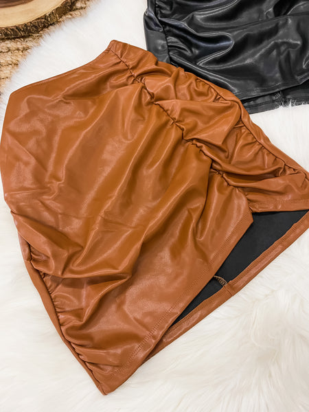 Leather Ruched Mini Skirt