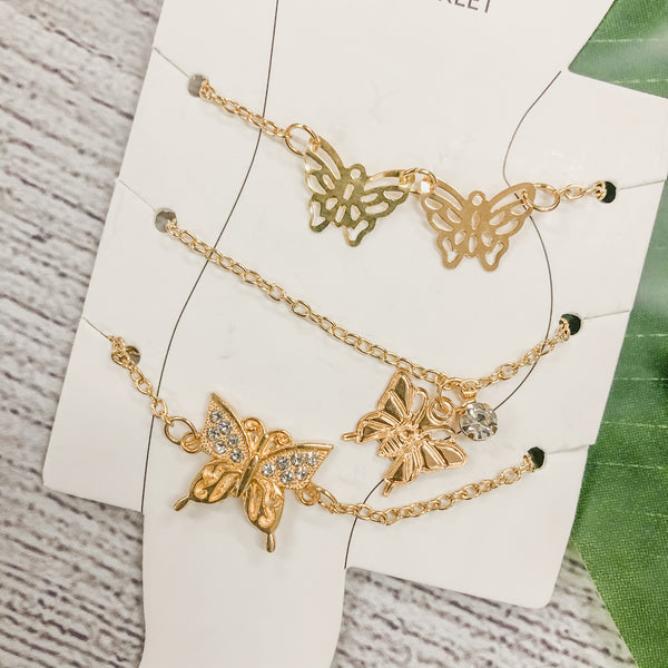 Butterfly Anklet Trio