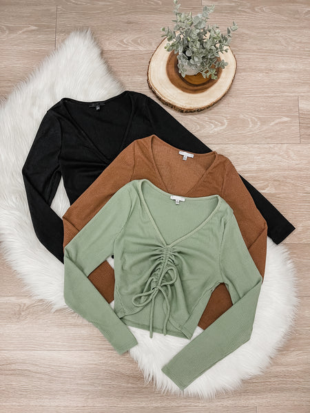 Bianca Shirred Long Sleeve Crop Top