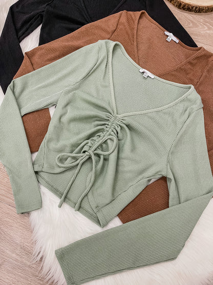 Bianca Shirred Long Sleeve Crop Top