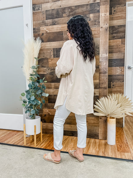 Oversized Linen Button Down Top