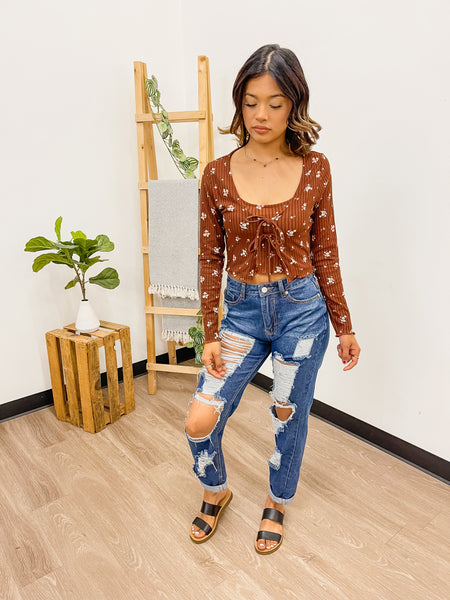 Floral Cardi Crop Top Set