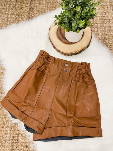 Paperbag Waist Leather Shorts