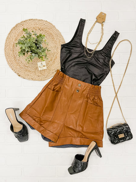 Paperbag Waist Leather Shorts