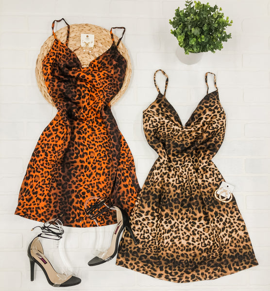 Reina Satin Leopard Dress